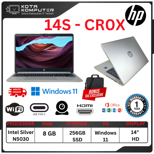 LAPTOP HP 14S-CR0X INTEL N5030 Ram 8GB SSD 256GB Windows11 14" Garansi 1 Thn