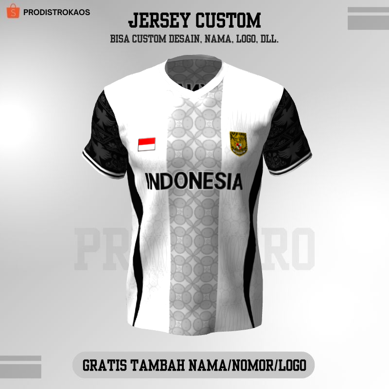 Kaos Jersey Olahraga Badminton Pingpong Lari Volly dll - Jersey Futsal Timnas Putih Hitam Motif Bati