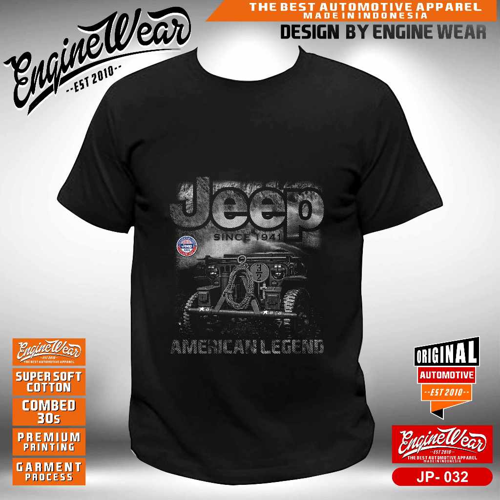 Kaos jeep tshirt mobil willys Kaos JK rubicon 4WD wrangler CJ7 4x4 baju offroad otomotif JP032