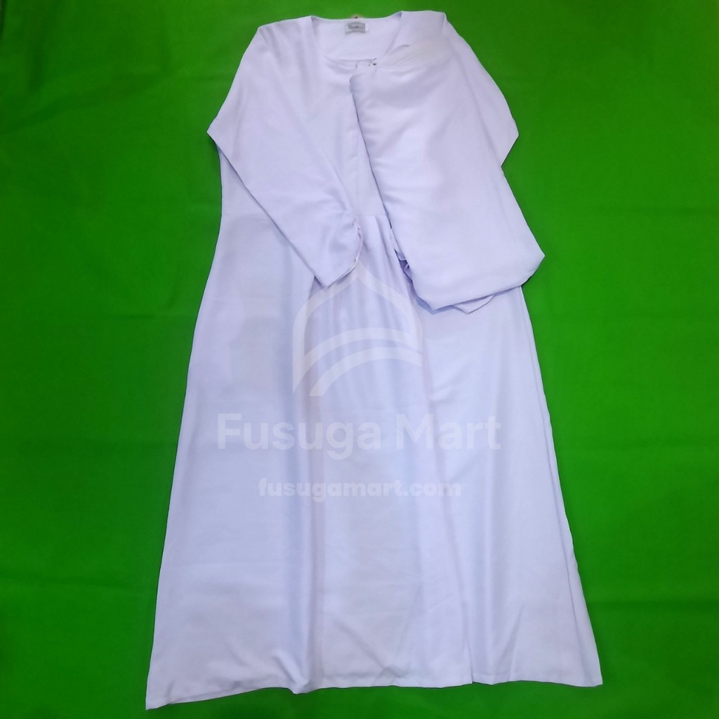 Gamis Putih Wanita + Jilbab – Bahan Adem & Nyaman untuk Haji, Umroh, dan Ibadah