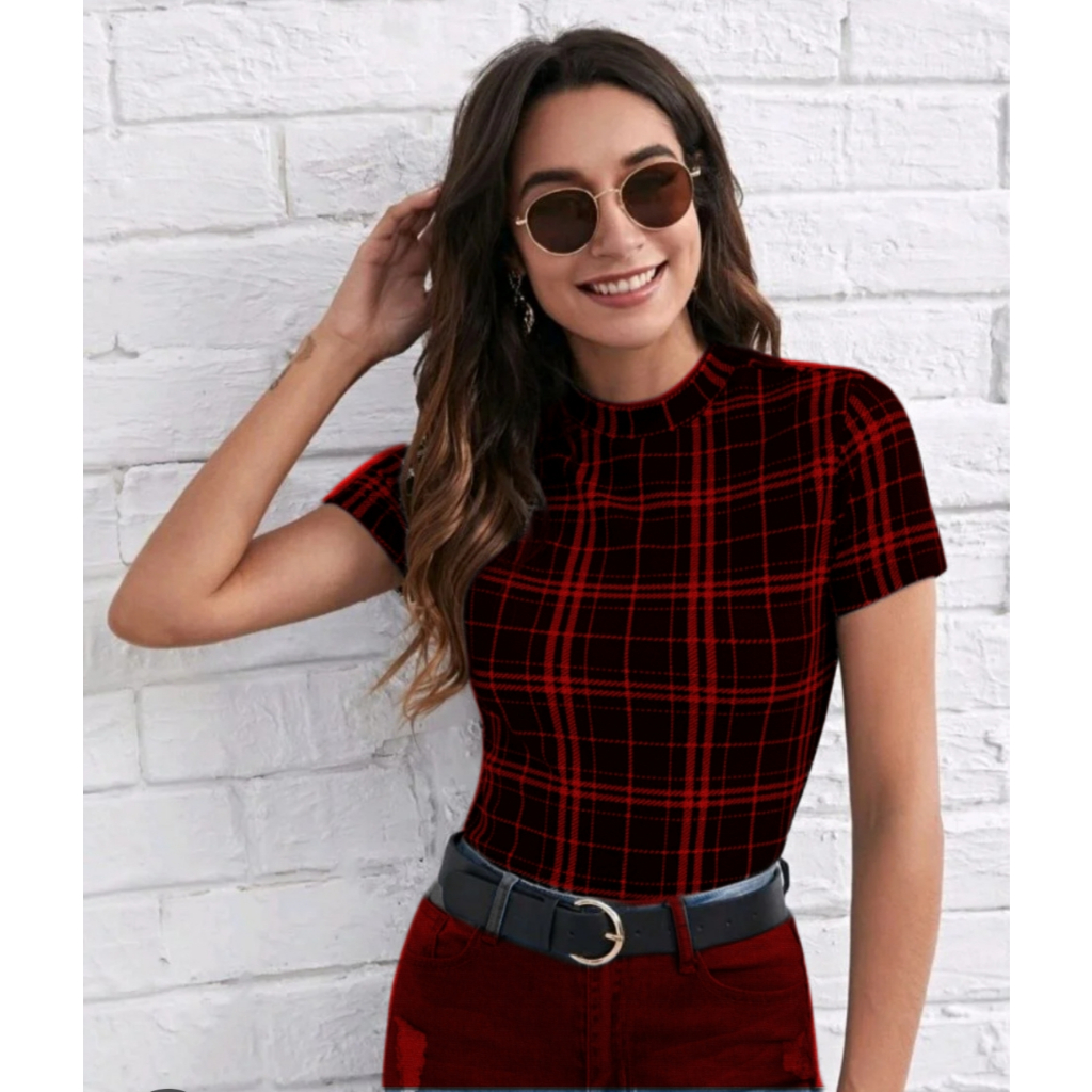 Atasan Knit Top Motif Hitam Putih Short Sleeve - Atasan Wanita Jumbo 80Kg