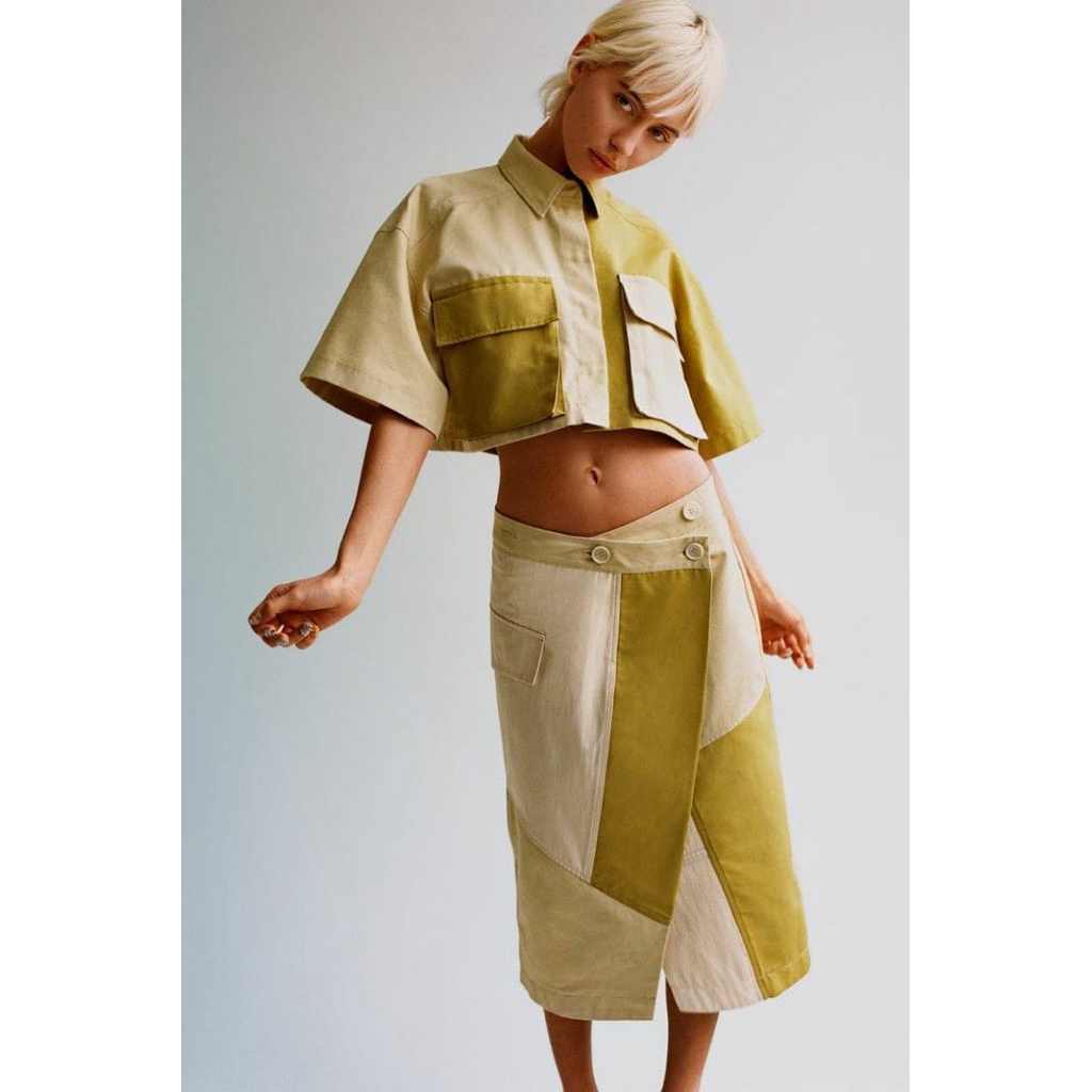 ZARA Patchwork Gabardine Shirt size L