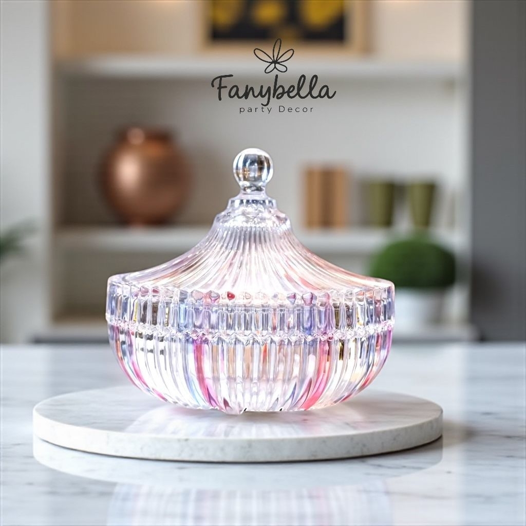 Toples kaca SOGA Kristal Ungu Mewah Lebaran Berkilau Import Kristal Dekorasi Rumah FANYBELLA