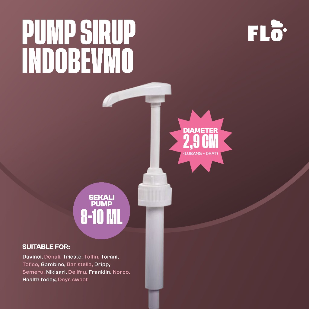 

INDOBEVMO Pompa Sirup 2,9 cm – Pump Syrup Food Grade 8–10 ml. Cocok untuk FLO, Davinci, Denali, Trieste, Toffin, Dripp