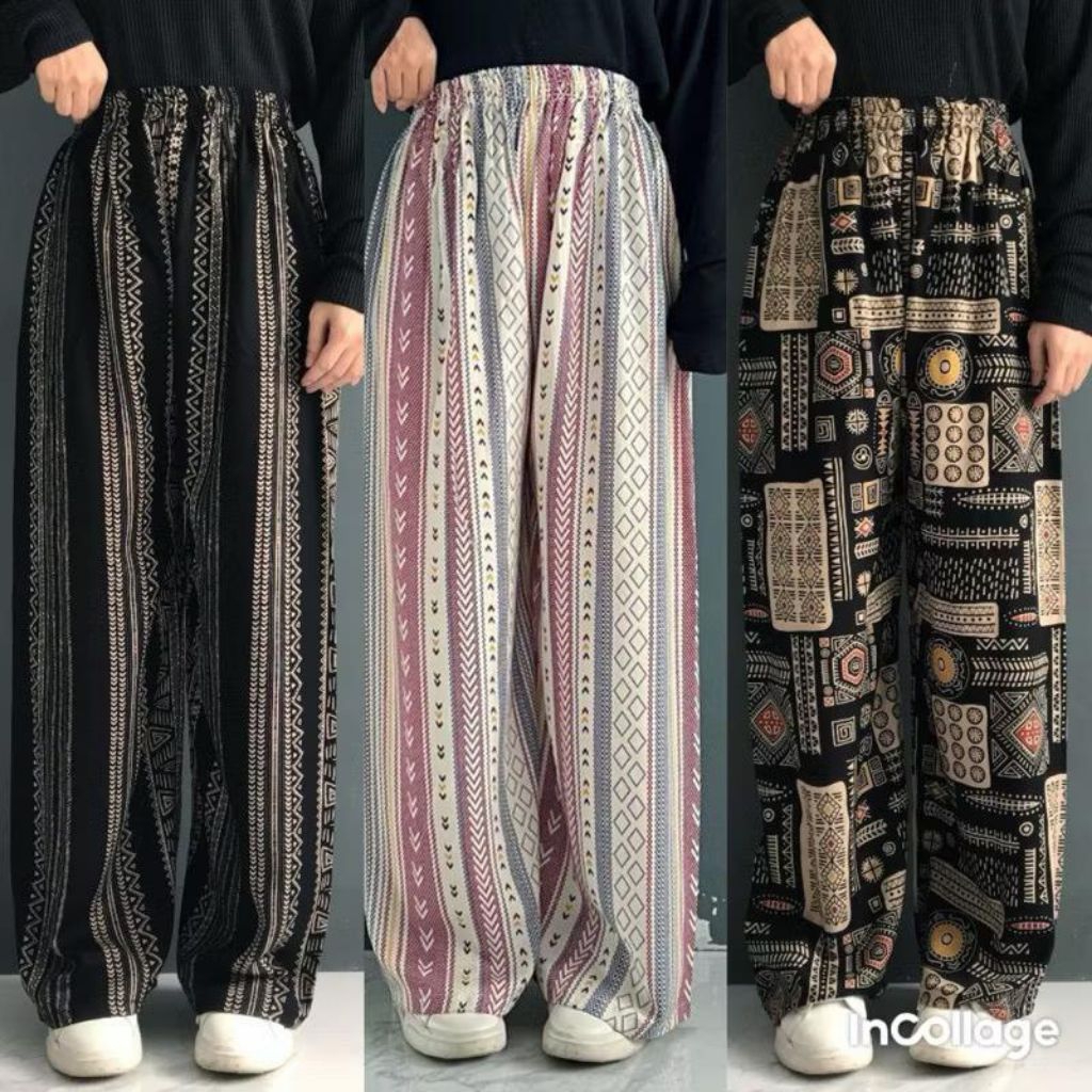 the uwais kulot hommy panjang bahan rayon premium celana wanita jumbo motif kekinian