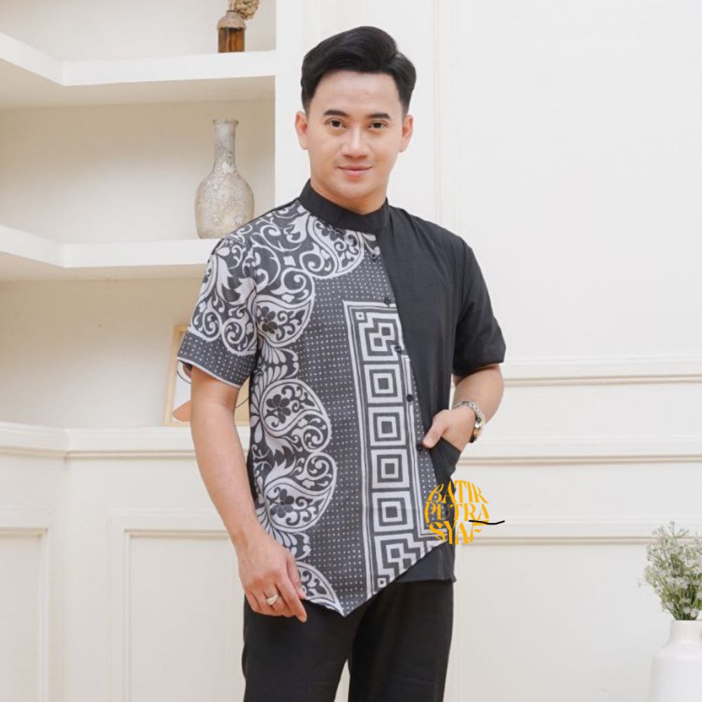 Farras Kemeja Pendek Pria Kerah Shanghai Tenun ikat Troso Jepara NTT Toraja tenun asli kemeja pria k