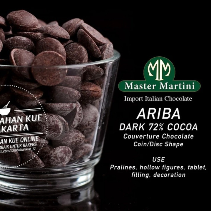 

Master Martini Ariba 72% 500gr Dark Chocolate Couverture Coklat Koin Cokelat Baking
