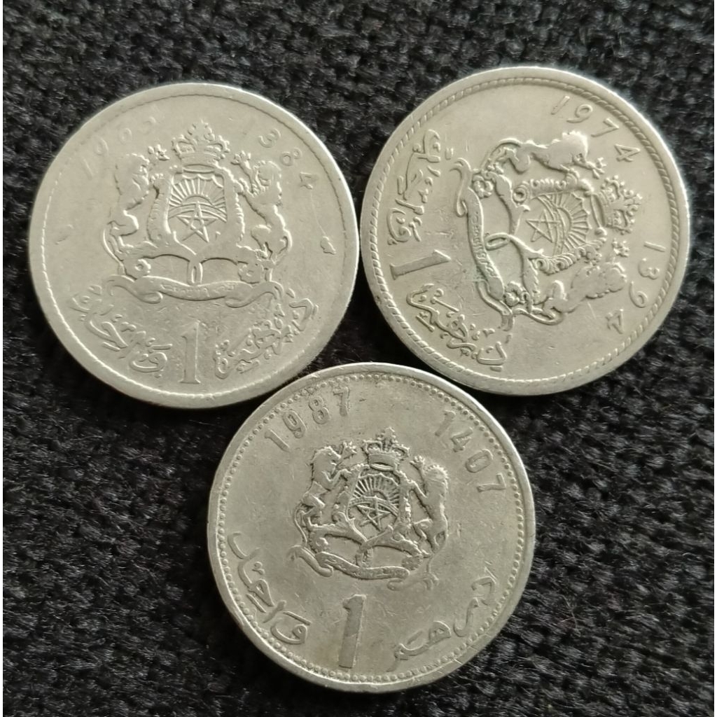 Koin Kuno Maroko 1 Dirham 3 keping tahun berbeda