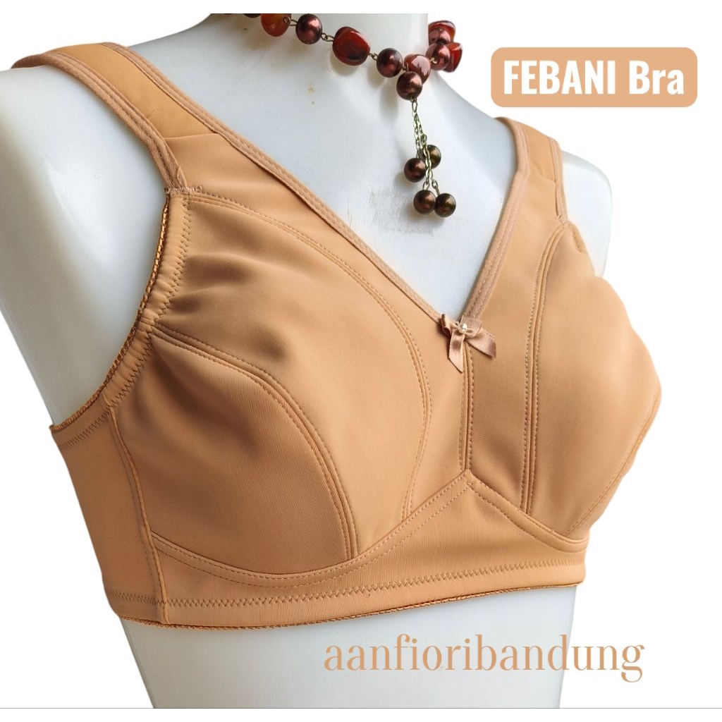 FIORI Bra FEBANI MILKCOFFEE | Bra Tanpa Kawat Tanpa Busa | Bra Tali Lebar Kait 3 | Payudara Besar