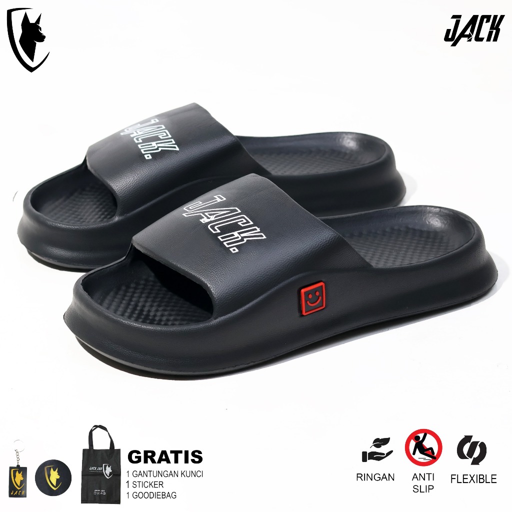 JACK IDN Sandal SLides Pria  | SANDAL PRIA TERTA BLACK