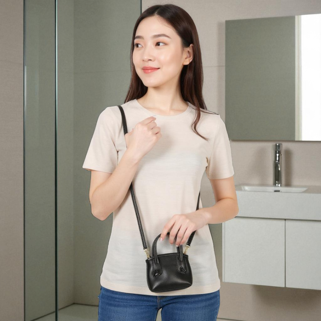 Tas Selempang Mini Wanita Viral Bisa Tenteng Kulit Sintetis Premium Polos
