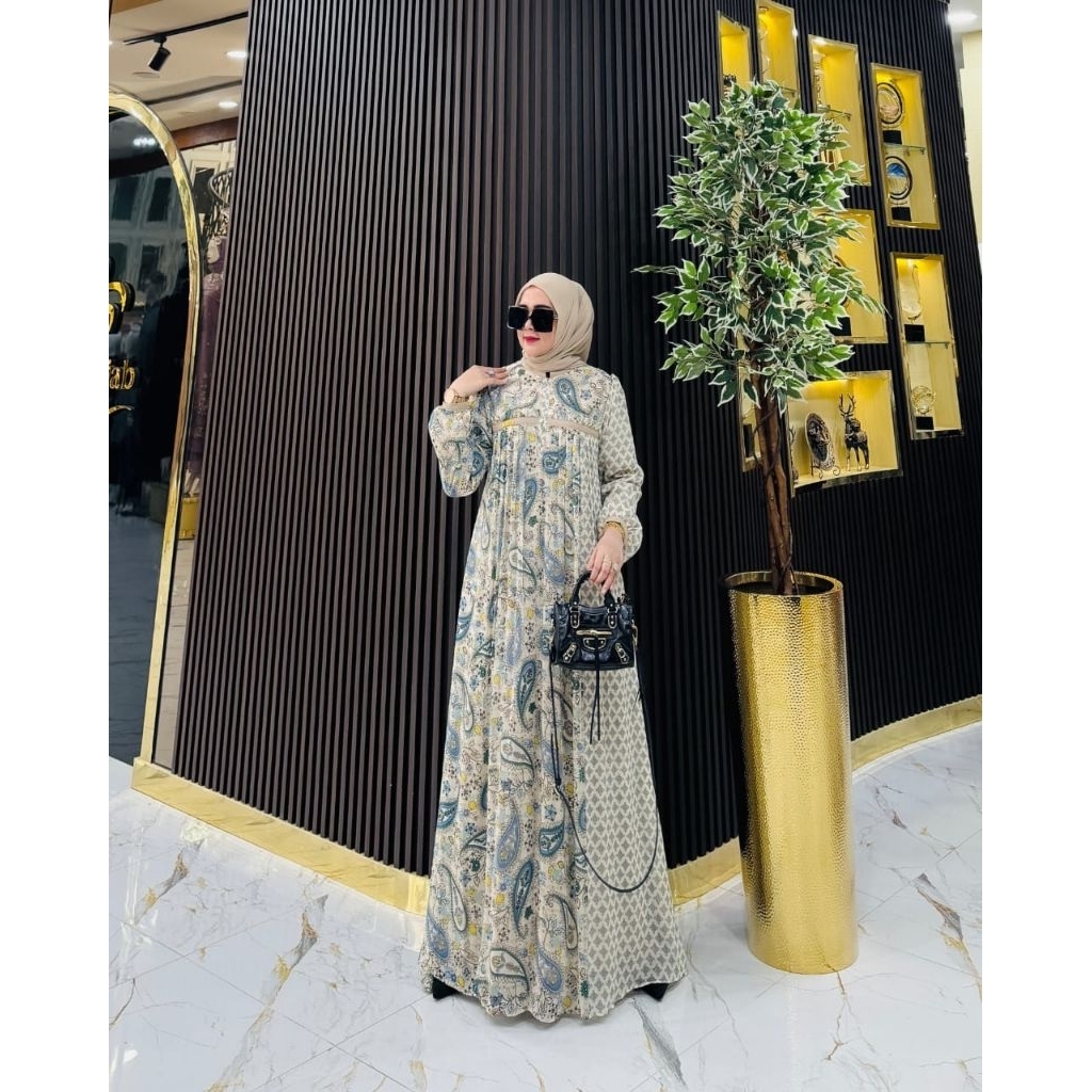 Gamis Elnara Motif Terbaru / Gamis Elnara set Jilbab / COD