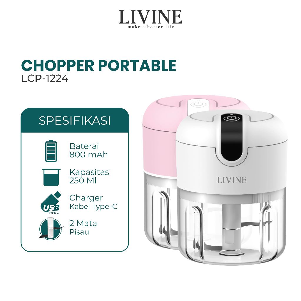 LIVINE Mini Chopper Blender 2 Mata Pisau 250ML Portable Blender Dapur Elektrik Serbaguna