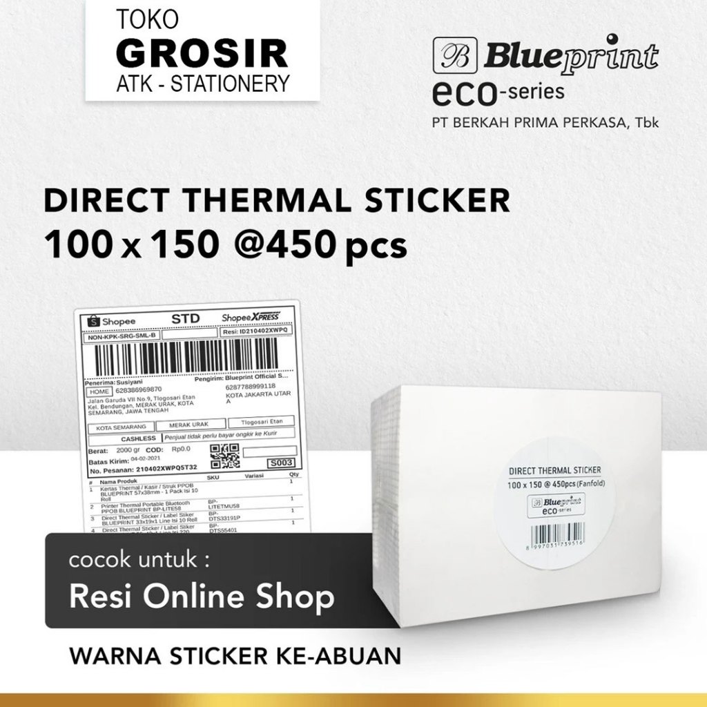 

PROMO 100x150 CF 450 ECO Direct Thermal Sticker 100x150 mm CF BLUEPRINT ECO Label Resi 450pcs