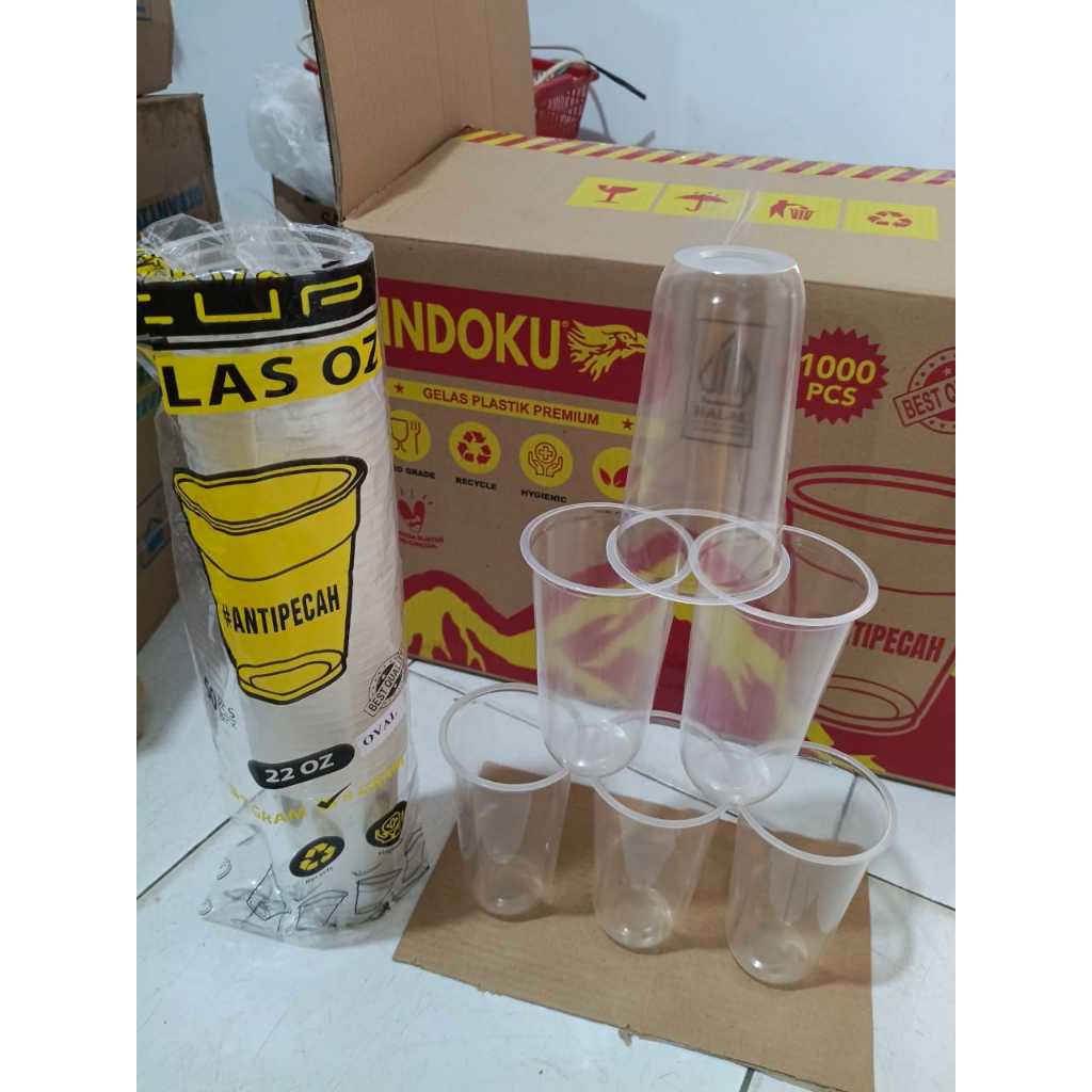 Gelas 22oz Indoku Oval / Gelas Plastik 22oz Indoku Oval [Karton]