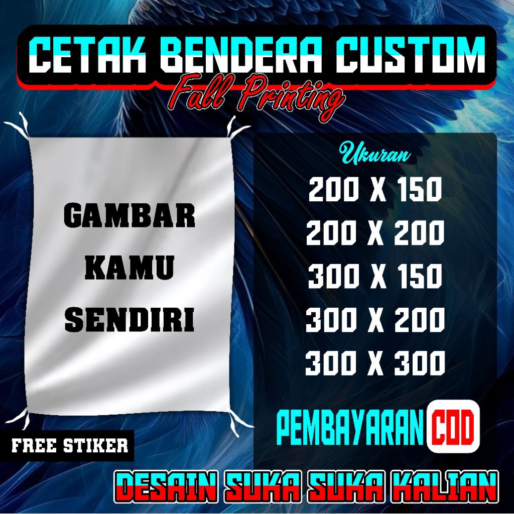 CETAK BENDERA CUSTOM MURAH PRINTING BAHAN KAIN TETRON