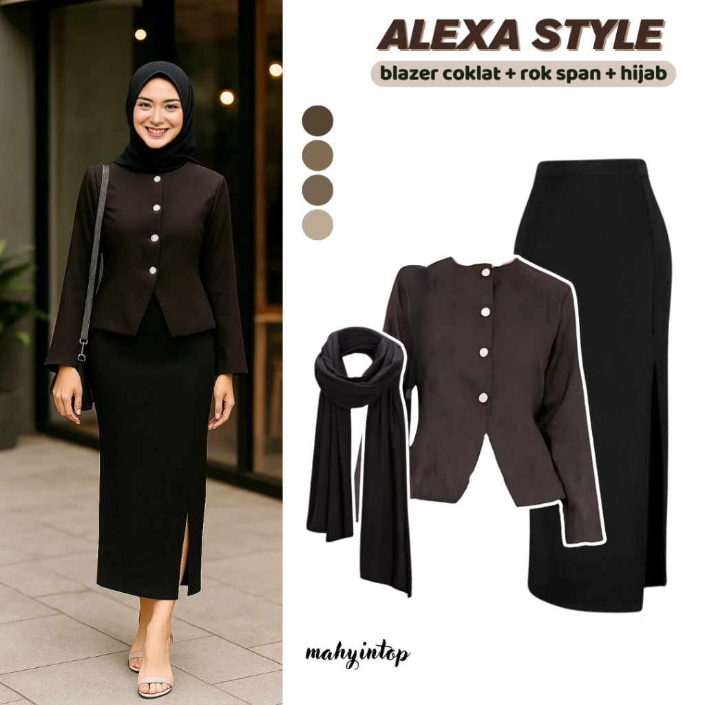 Set Hijab Korean Style Wanita (Hijab+Blazer+Rok Span) Setelan OOTD Remaja Kekinian