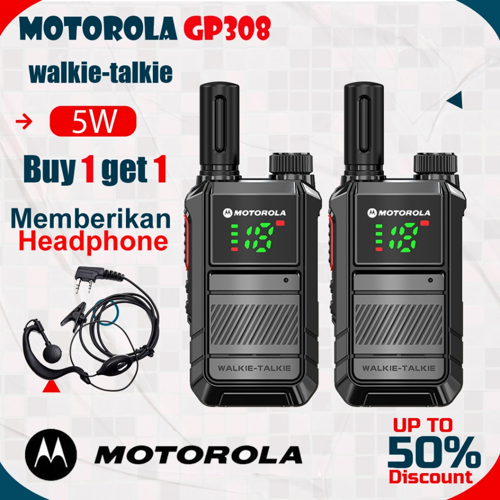 [Memberikan Headphone]HT Motorola GP308 Walkie talkie two way radio jarak jauh 10KM Daya Tinggi 10W 