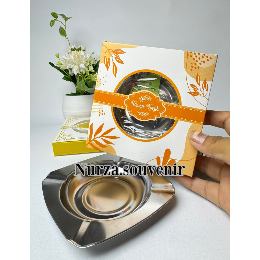 ( Isi 100pcs ) Souvenir Pernikahan Asbak Stainless Kemasan Box Warna
