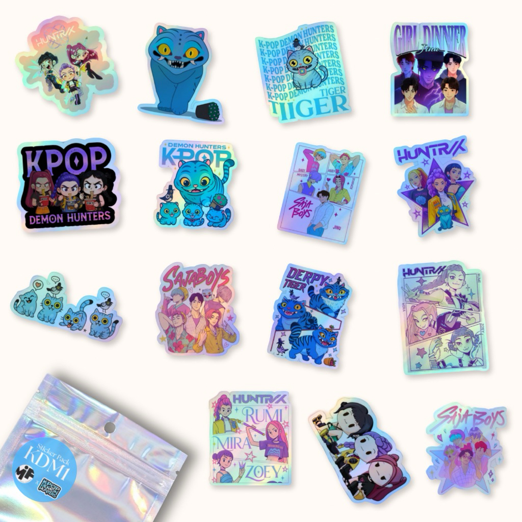 

[1 Pack] Sticker Hologram Kpop Demon Hunters Premium Laminasi , Stiker Hologram Kpop Demon Hunters Isi Banyak Dekorasi Laptop Tumblr Gitar