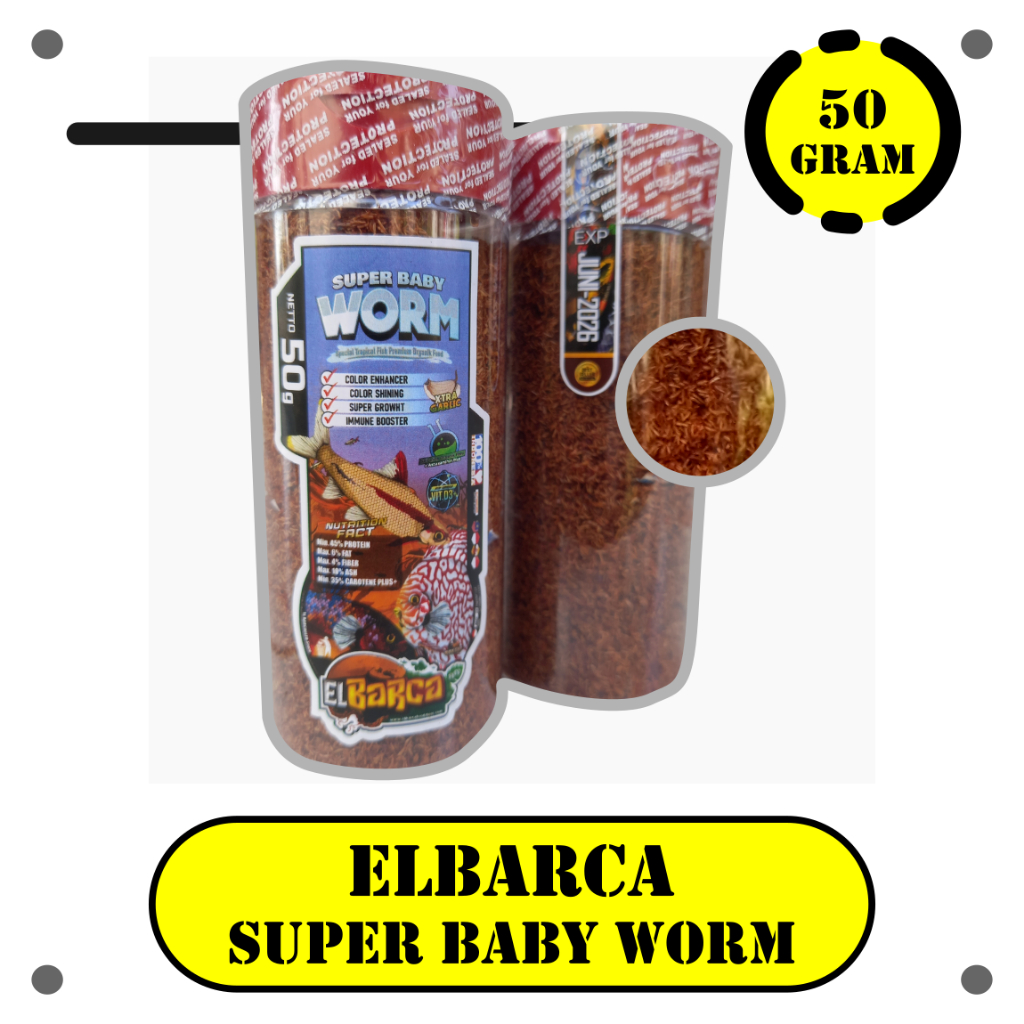 BARCA SUPER BABY WORM Cacing Mini Kering Pakan Ikan Discuss Cupang Tropical Fish