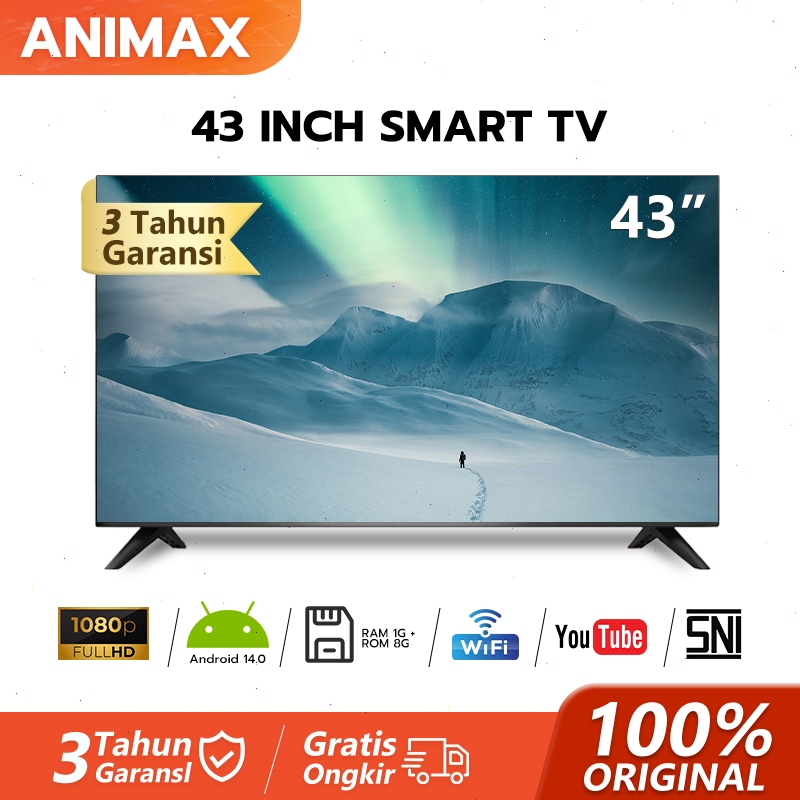 Animax TV 40/43/32 inch TV LED Digital Android Smart TV Android 14.0 Televisi [Garansi 3 Tahun ]