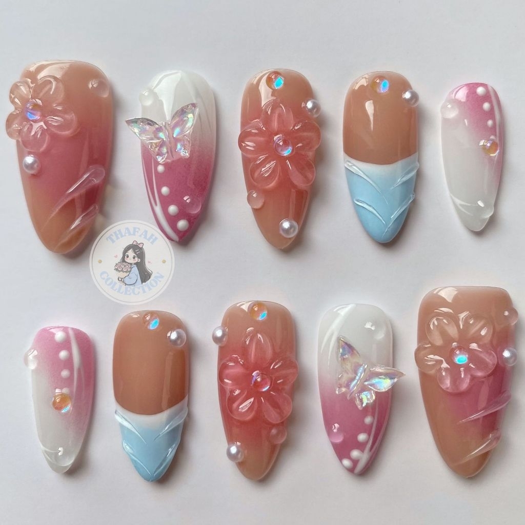 (24pcs) Kuku Palsu Premium Elegan|Nail art Korea|kuku press on Nails|desain Korea Kekinian|kuku pals