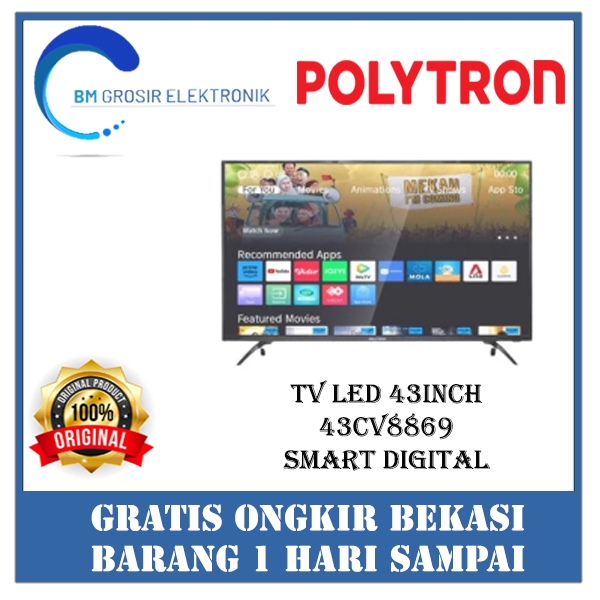 POLYTRON TV LED 43CV8869 TV 43INCH SMART TV