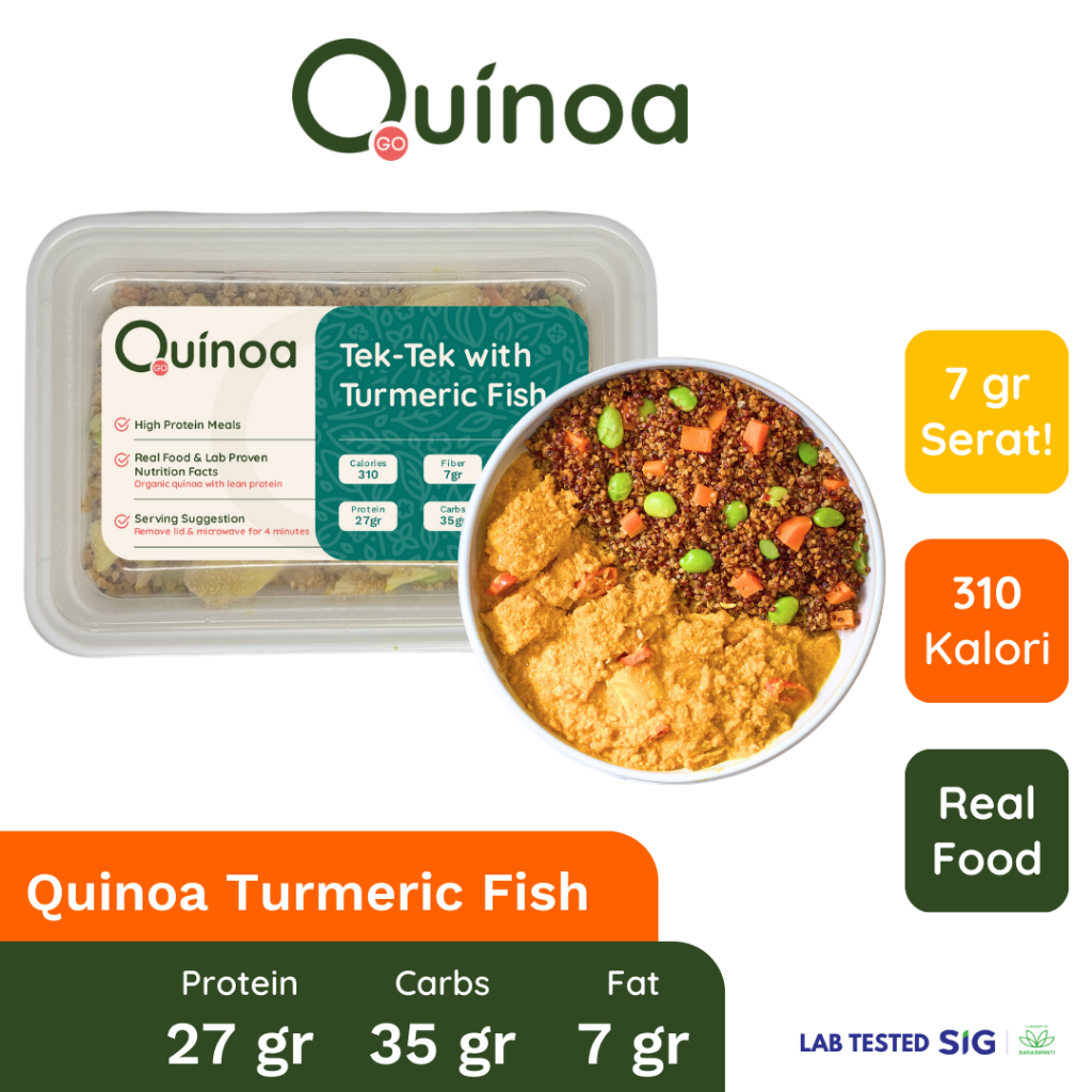 

QUINOA GO Nasi Goreng Kampung Tek-Tek Ikan Bumbu Kuning - Meal Prep Superfood Makanan Diet Sehat Weight Loss High Protein Fiber Low Calorie Siap Saji Frozen Kirim Instan
