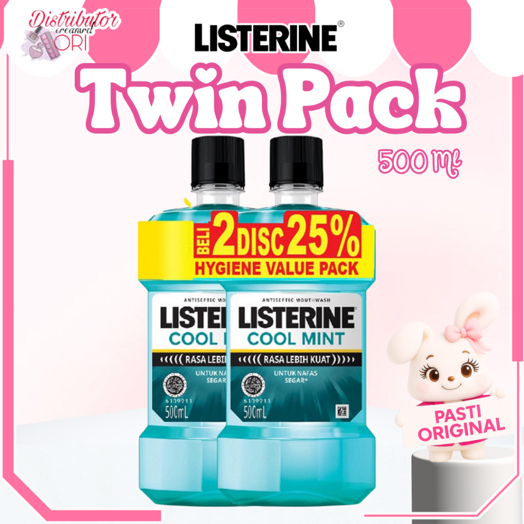 BUNDLE ISI 2 Obat Kumur/mouthwash Listerine Cool mint 500ml  LISTERINE 500ml Cool Mint ( isi 2pc ) O