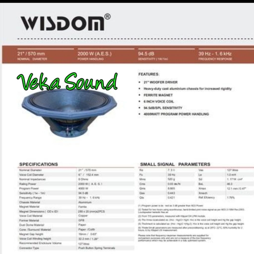 Komponen Speaker Wisdom 21 DF2000 /21DF2000 /21 DF 2000 21 Inch Doubel Magnet Original