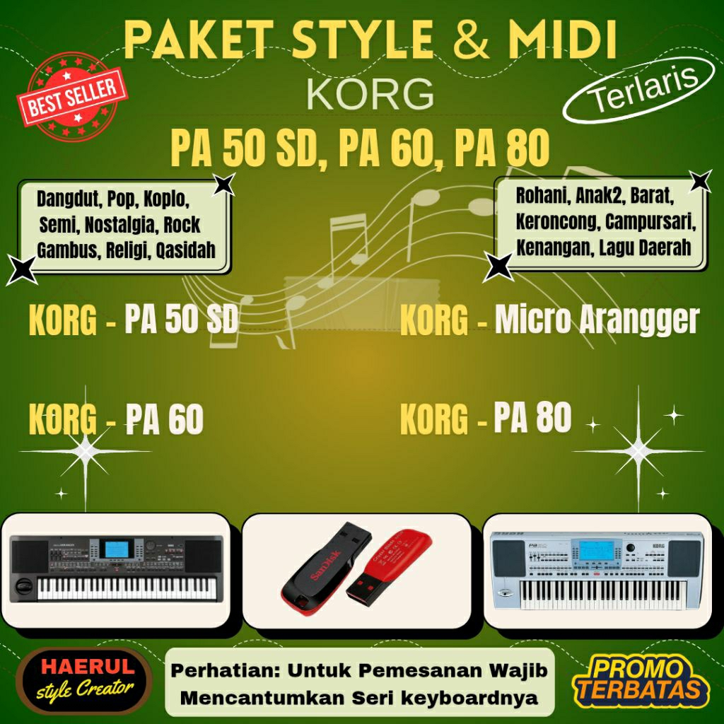 Paket Style & Midi Husus Korg Pa 50 Sd, Pa 60, Pa 80, Micro Arranger