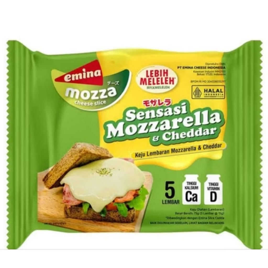 

Emina Mozza Cheese Slice 5 S | Block Cheese Mozza 160g Sensasi Mozzarella dan Cheddar