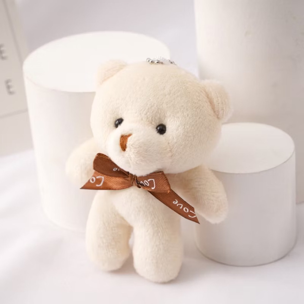 Boneka Kecil Gantungan Tas, Boneka Gantungan Kunci Boneka Beruang Bear Putih Lucu Pita
