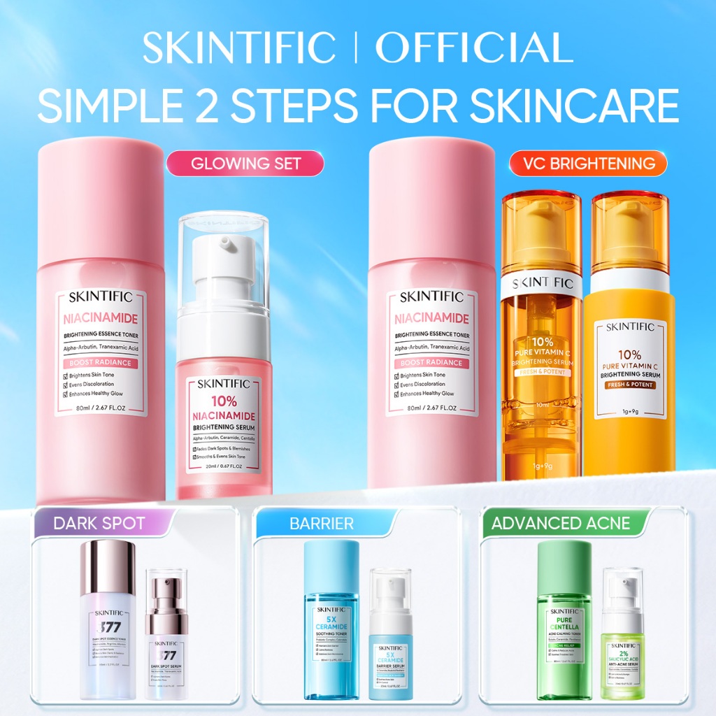 SKINTIFIC - Skincare Routine 2PCS -  Glowing Brightening Niacinamide Toner 377 Serum Exfoliating Ser