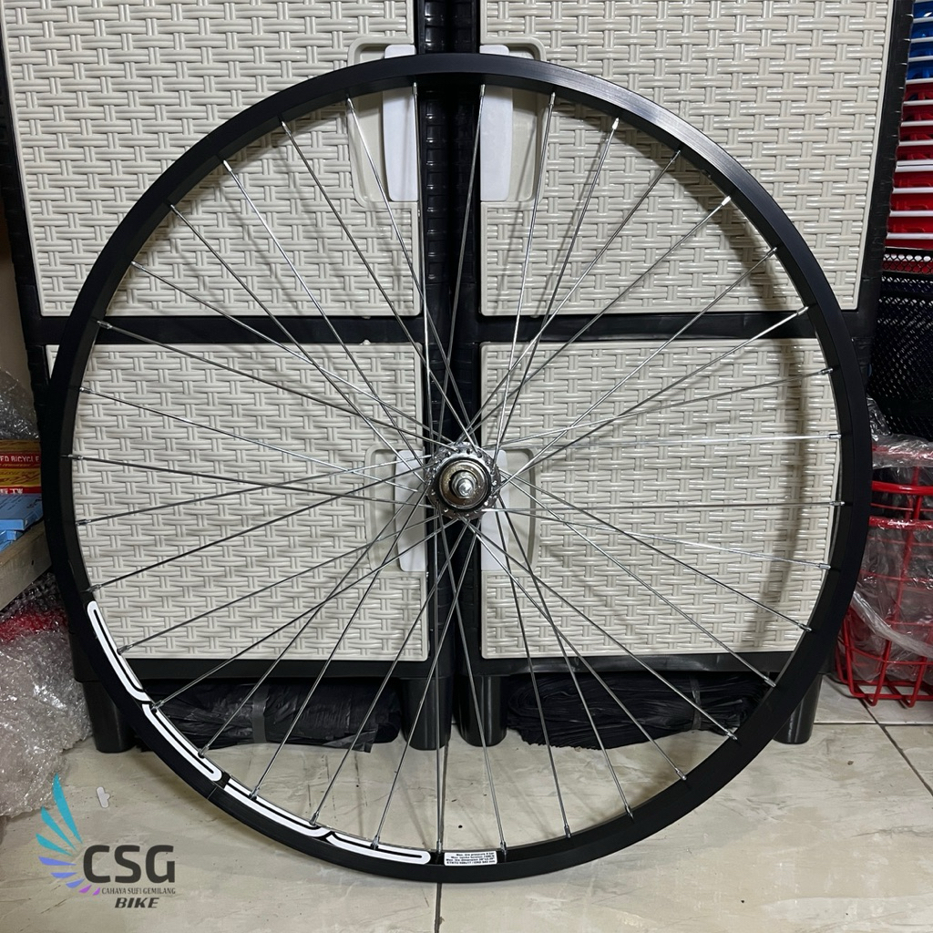 Velg Pelang Sepeda Ukuran 26 Inch MINI MTB [Alloy Hitam] Depan dan Belakang Sudah Setel Siap Pakai