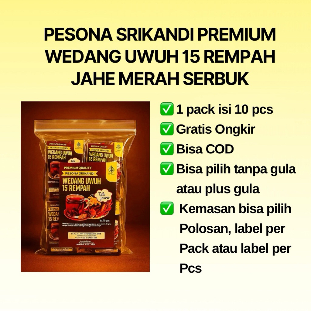 

1 paket isi 10pcs Premium Wedang Uwuh 15 Rempah Jahe Merah Serbuk