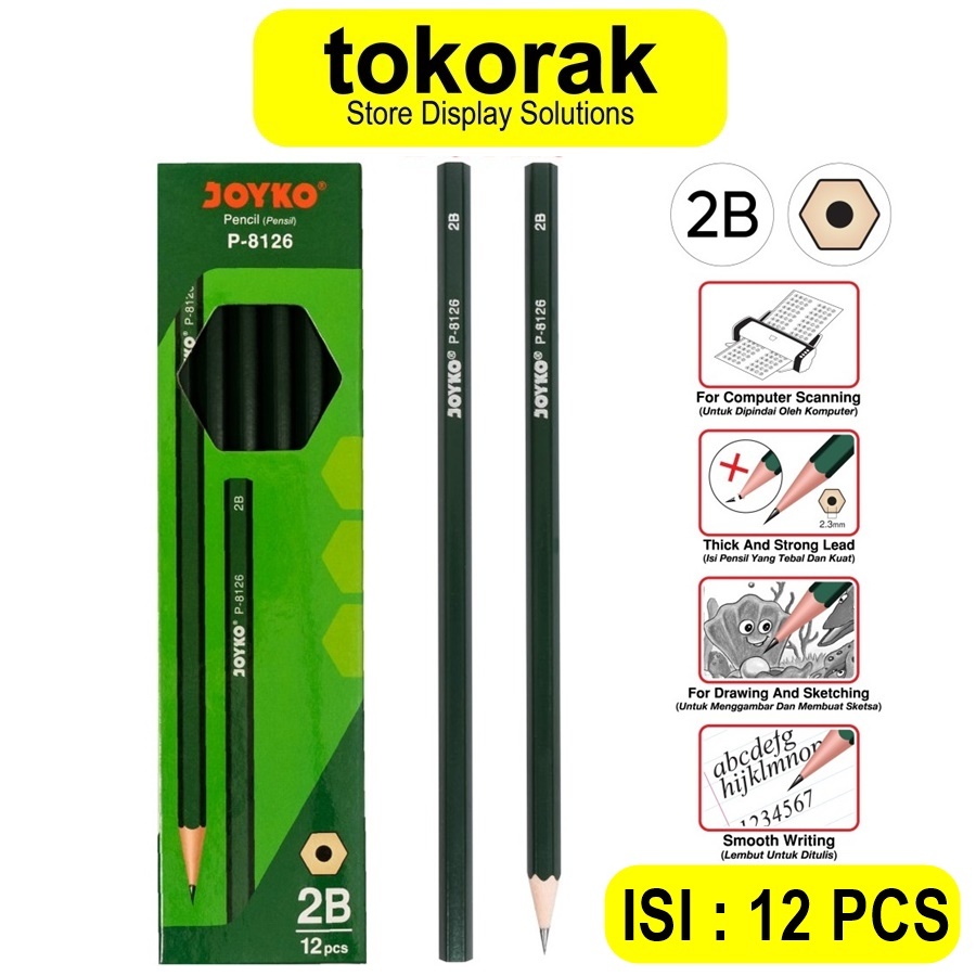 

PENSIL PENCIL KAYU JOYKO P-8126 JOYKO 2B KOMPUTER UJIAN P8126 ISI 12PCS 12 PCS 1BOX