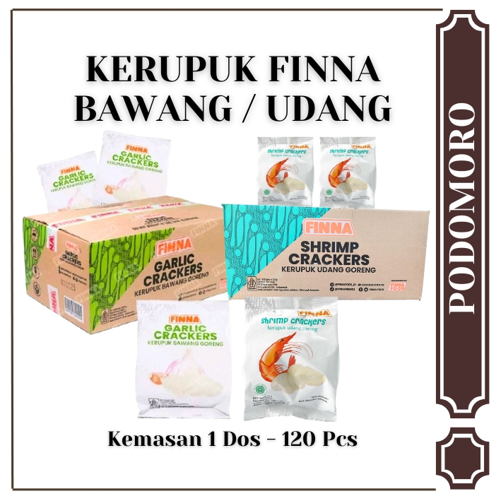 

Finna Kerupuk Goreng Udang / Bawang Siap Makan - 1 Dos isi 120 Pcs - Kerupuk Renyah Matang - Rindupodomoromall