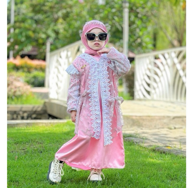 AKFAS-Gamis Anak Sett Outer dan Inner Brokat Baju Muslim Pesta & Lebaran Anak Elegan