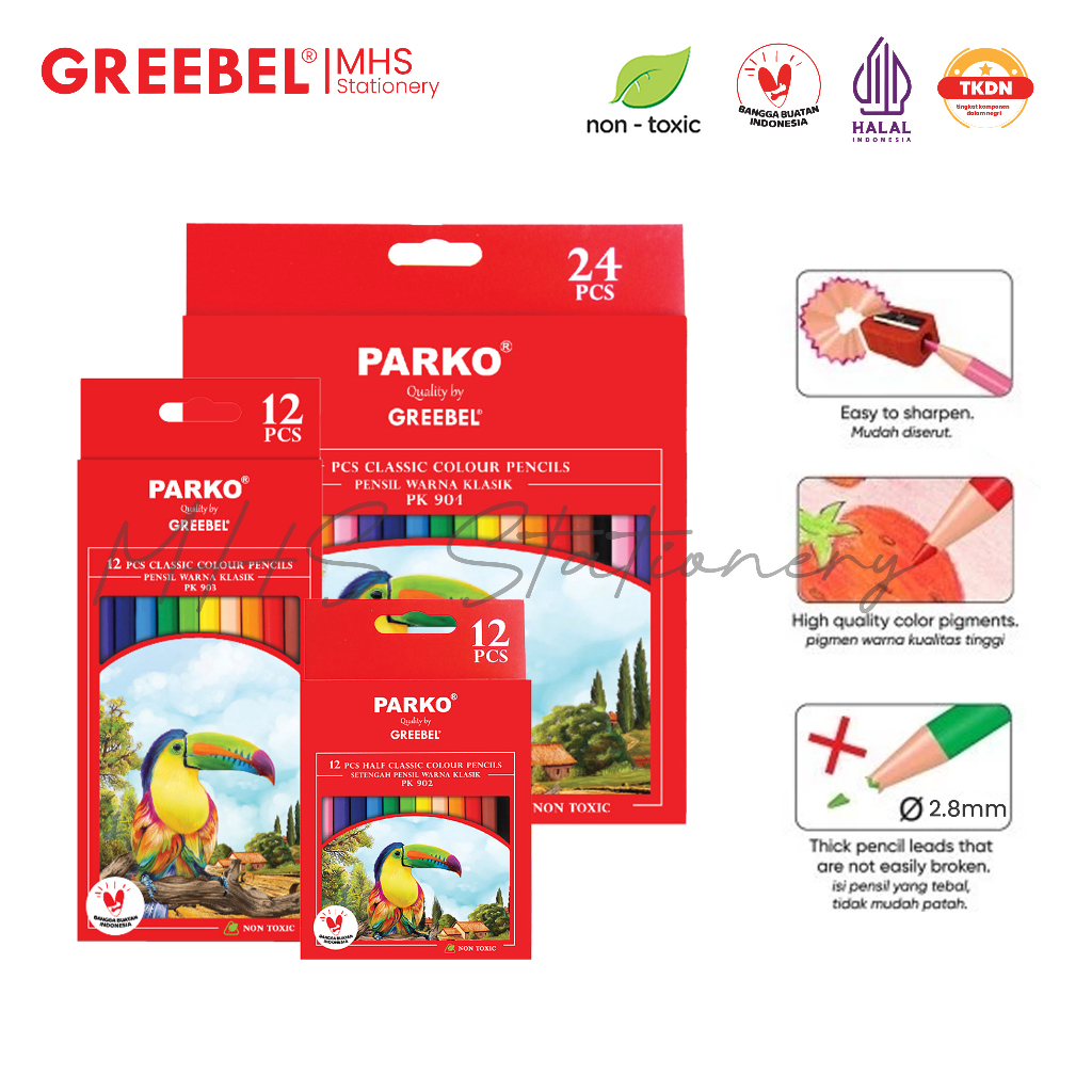 

Color Pencil Pensil Warna 12 24 36 Warna Aman untuk Anak Mewarnai Parko Greebel Joyko Woodless