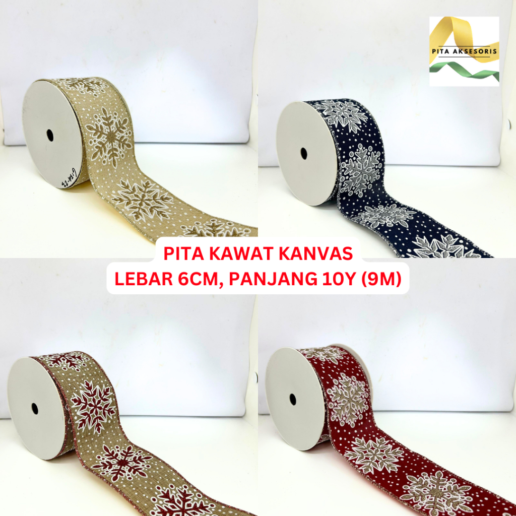 

(1 Roll 10 YARD) Pita Kawat Natal Bahan satin ±6cm x 9m Motif Snowflake Salju Pita Parcel Natal Pinggir Kawat Ornament Pohon Christmas Hiasan Xmas Hampers Kue Pita Kado Bouquet Pita Bunga