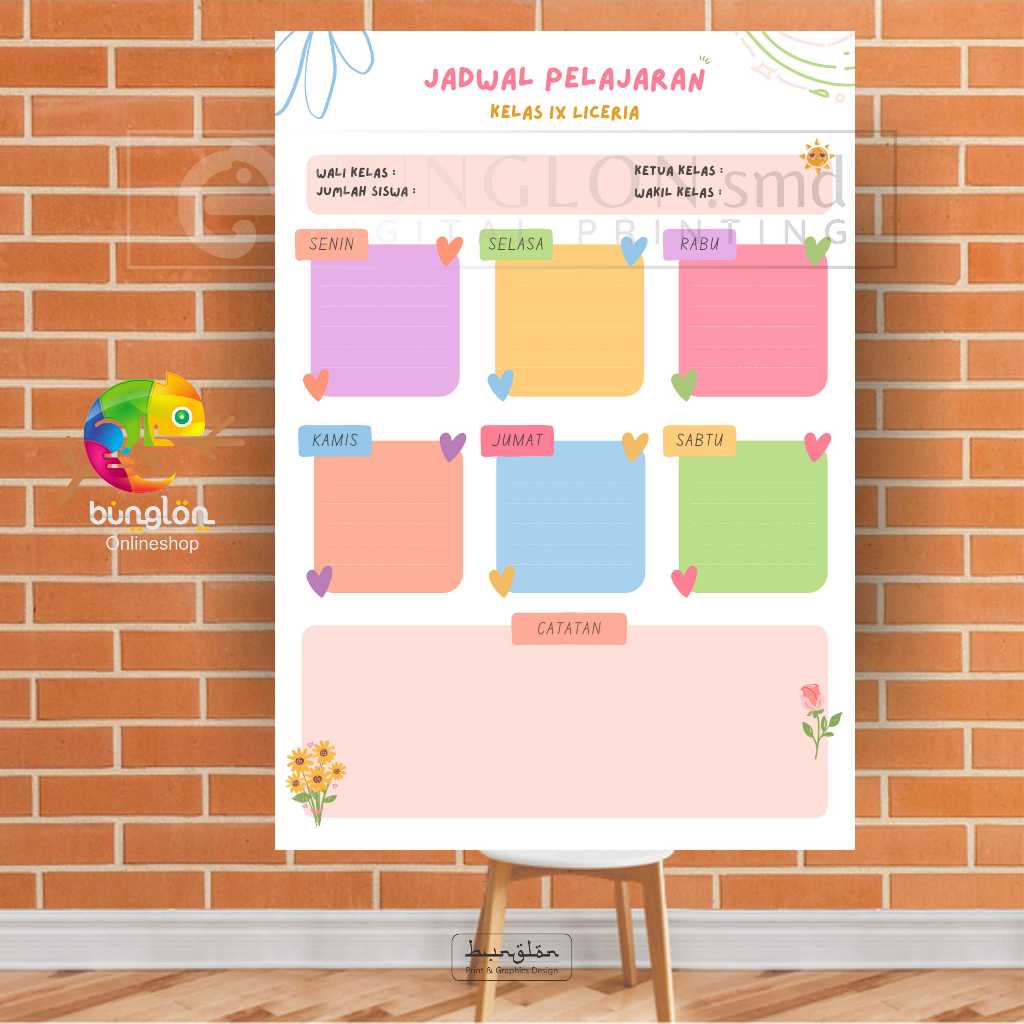 

Poster Jadwal Pelajaran Kelas Simple