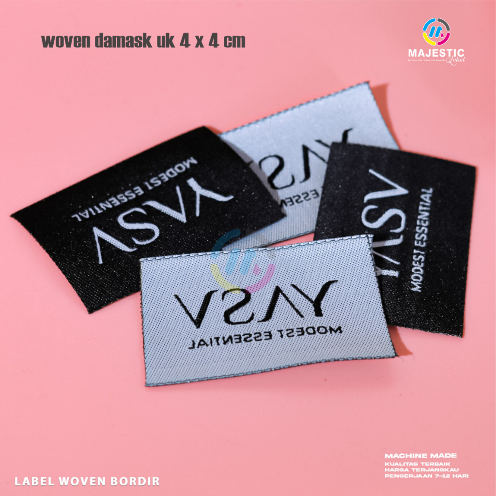 woven label / Label Baju Woven Halus 4x4 cm / woven label / woven damask / label bordi/majestic
