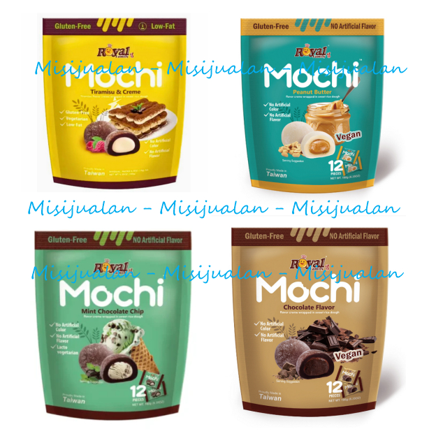

Royal Family Mochi 12s 180g | Peanut Mint Chocolate chip Tiramisu Creme | TAIWAN | HALAL | Gluten Free |