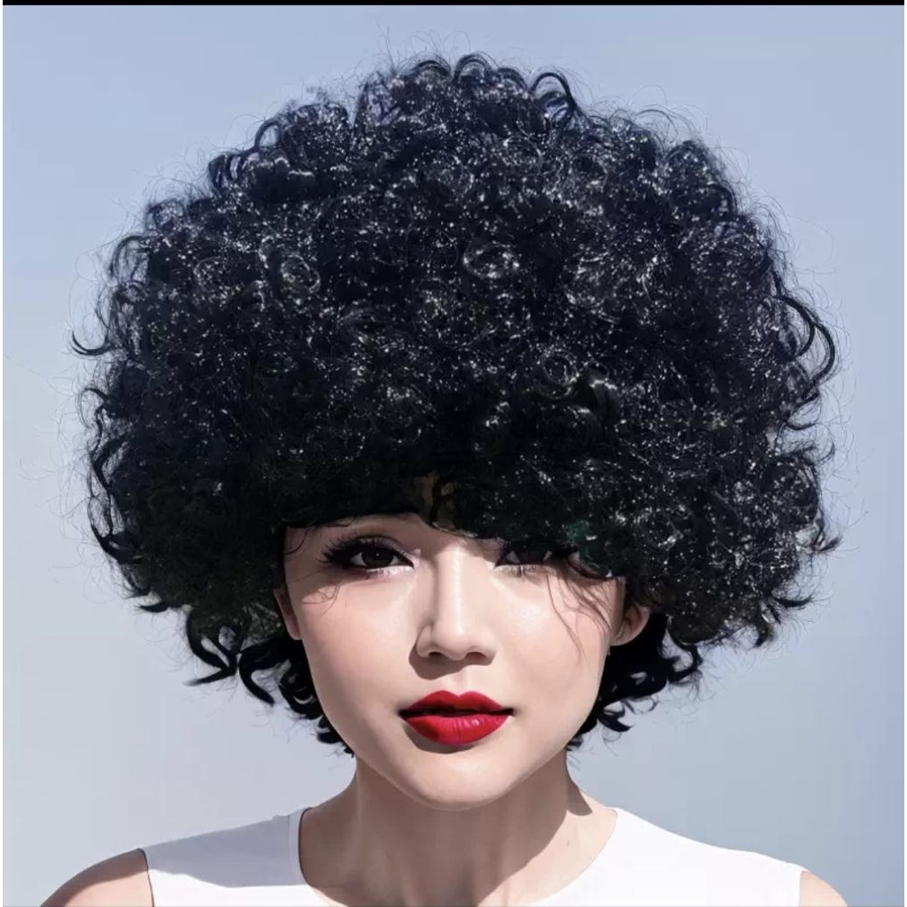 Wig Badut Hitam|Wig Kribo|Rambut Palsu Hitam|Wig Keriting Hitam