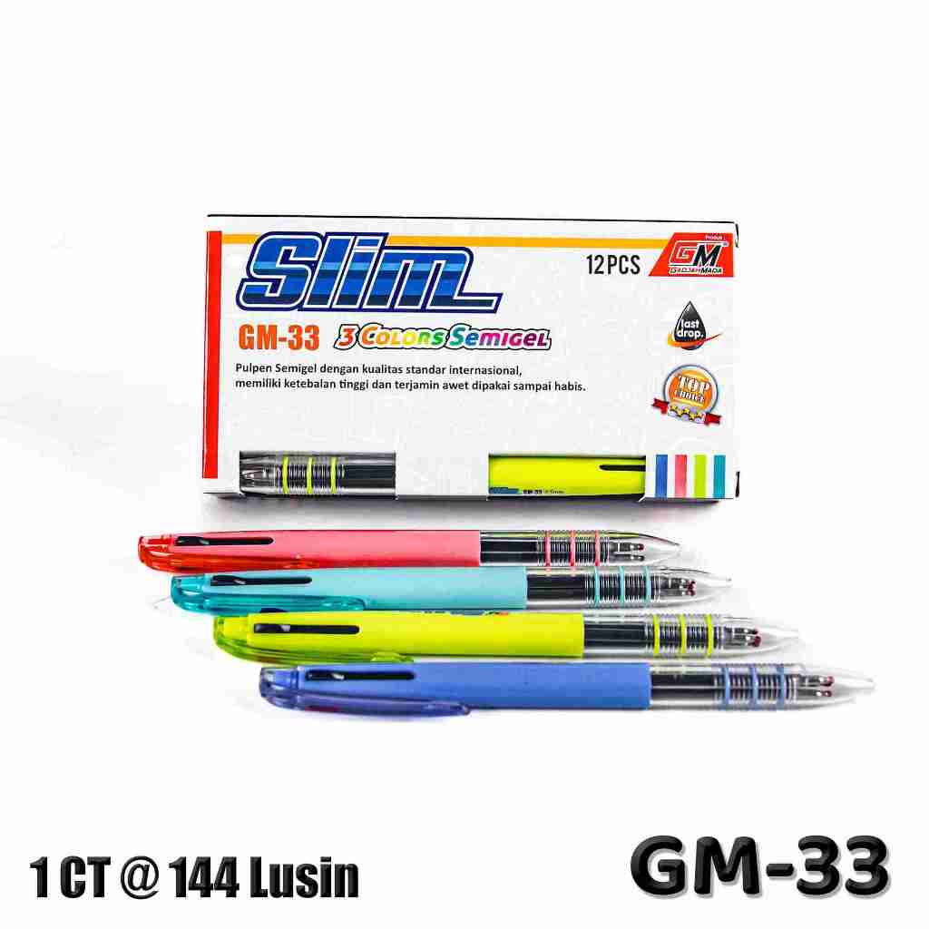 

3 COLOR SEMIGEL – Pulpen Gel 3 Warna dalam Satu pen 3in1 type GM-33