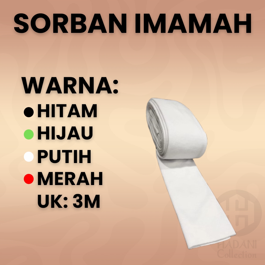 Sorban Imamah Polos Rida 3 Meter - Putih / Hitam / Hijau / Merah