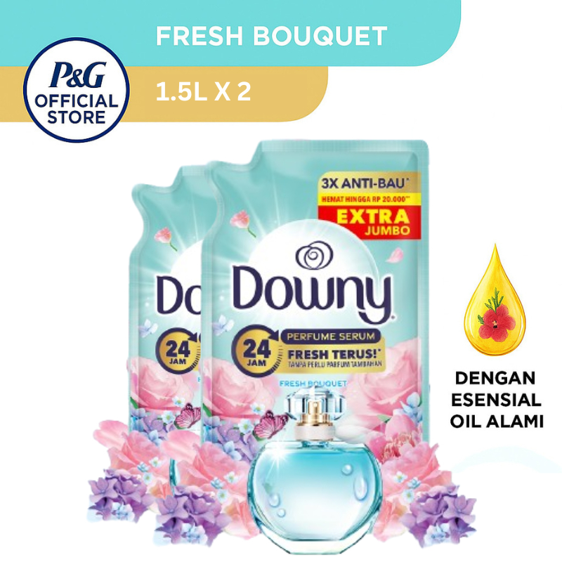 Downy Premium Parfum Fresh Bouquet Pewangi dan Softener Refill 1.5 l - Isi 2
