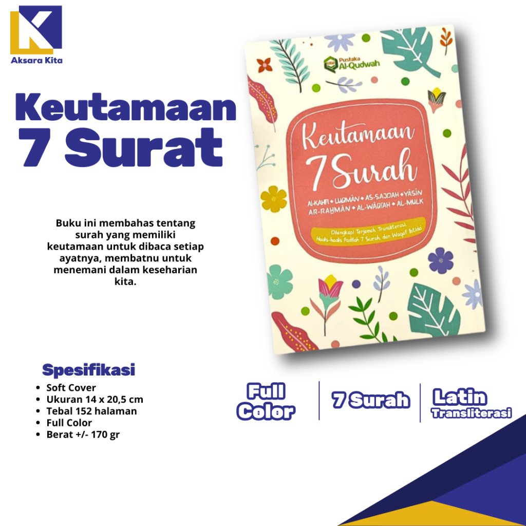Keutamaan 7 Surah Pilihan Terjemah Dan Transliterasi Latin Full Color Al Qudwah
